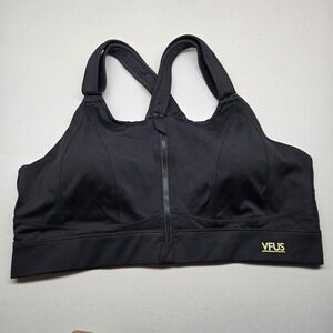 VFUS Women Sports Bra 2XL Black Wireless Wide Strap Racerback Front Zip